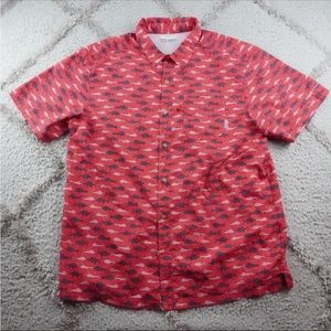 Columbia PFG Button Up Shirt Mens Large Red USA flag Fish Print Vented Fishing